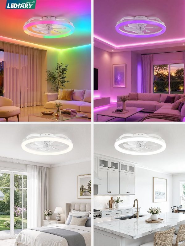 81bkr6qGuxL._AC_SL1500_.jpg windphoto 23" Ceiling Fans with Lights and Remote for Bedroom, White | RGB Low Profile Fan Light, 3000K-6000K Stepless Dimmable, 6 Speed, Reversible DC Motor, APP & Remote Control, Low Noice