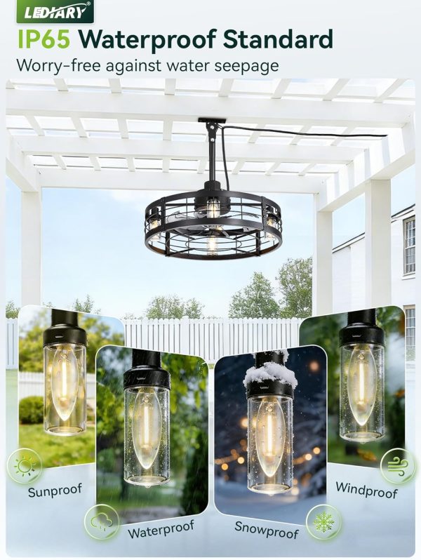 81bz3eDhmL._AC_SL1500_.jpg windphoto 22" Outdoor Ceiling Fans with Light,IP65 Waterproof Gazebo Fan | Outdoor Fan with Hanging Hook, Plug in, Remote Control,Caged, 6 Speeds, 4Timer, for Patio, Porch, Pergola, Canopy