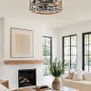 81c5O0zssCL._AC_SL1500_.jpg windphoto Caged Ceiling Fan with Light, Flush Mount Fandalier with Remote | Low Profile, Farmhouse Small, Bladeless Industrial, Quiet DC Motor, App Control for Bedroom, Kitchen, Dining Room, Walnut