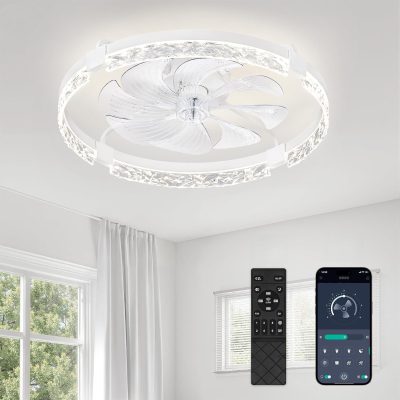 windphoto 24" Ceiling Fans with Lights and Remote, Fandelier White | 3CCT, 6 Speeds, Dimmable Low Profile, Flush Mount Ceiling Fan, Timer, Reversible, Memory, Bedroom, Living Room, Kitchen