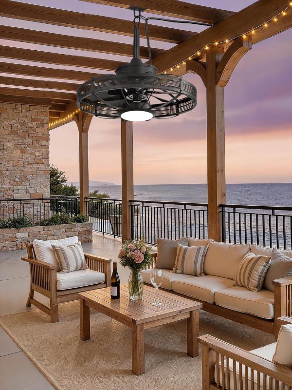 windphoto 20" Black IP65 Waterproof Outdoor Ceiling Fan with Light for Patios | APP&Remote Control,6-Speeds,3CCT Dimmable,Reverse DC Motor, Suitable for 10' x 12' Area,for Gazebo,Porch