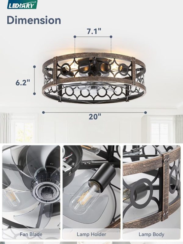 81cpFS8AZ4L._AC_SL1500_.jpg windphoto 20 Inch Caged Flush Mount Ceiling Fans with Lights, Black Gold | Low Profile, Farmhouse, Bladeless Enclosed Fandelier, Small, 6 Speed, Quiet Reversible DC, Bedroom, Kitchen, Living Room,