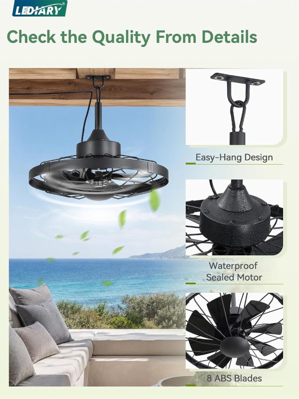 81dGpUHNTYL._AC_SL1500_.jpg windphoto 20" Outdoor Ceiling Fan No Light, Plug-in Waterproof Gazebo Fan | 6 Speeds, 3 Timers, 2 Hanging Rods, Mute Remote, Reversible Motor, Memory Function, Cage Design, for Pergola, Patio, Porch