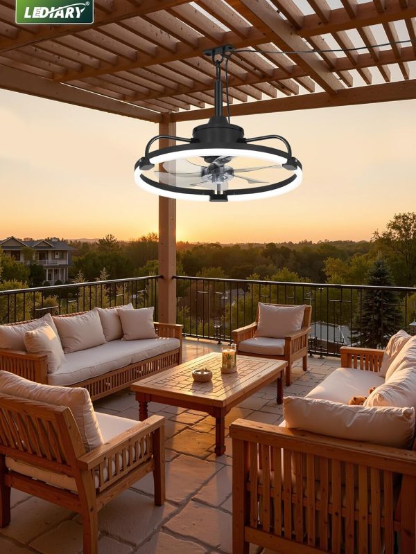 81eHEx4cULL._AC_SL1500_.jpg windphoto 20" Waterproof Black Outdoor Ceiling Fan with Light for Gazebo | IP65 Wet Rated,APP Control,6-Speeds,3CCT Dimmable,Reverse DC Motor,Suitable for 10' x 12' Area,Plug In for Patio,Porch