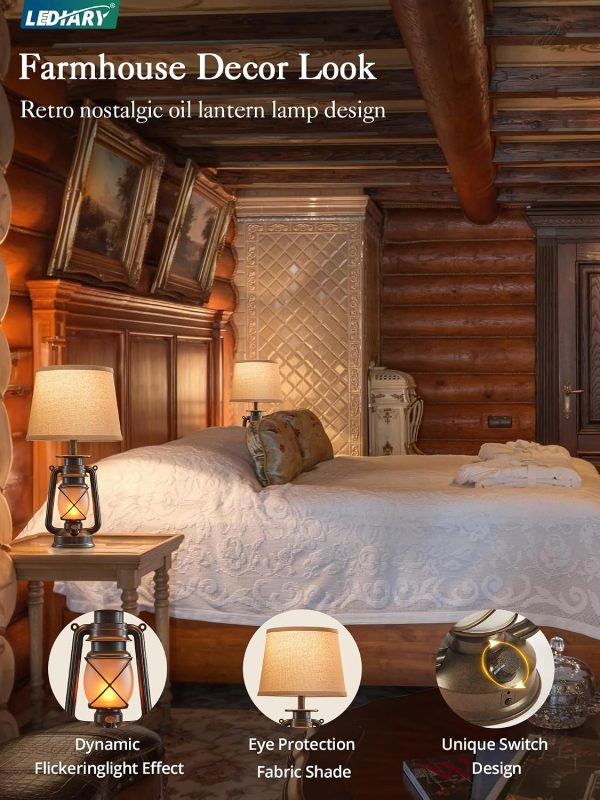 81eIKelG8L._AC_SL1500_.jpg windphoto 18.72" Farmhouse LED Lantern Flickering Flame Table Lamps Set of 2 | Small Rustic Bronze End Table Lamps, Blow-Controlled , Halloween Decorative, Bedside for Living Room, Bedroom