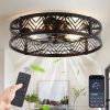 81eX3EunoL._AC_SL1500_.jpg windphoto 23" Caged Ceiling Fan with Light and Remote, Large Fandalier, Black | Flush Mount Low Profile, APP Control, Bladeless Industrial Enclosed, Quiet & Powerful for Bedroom, Kitchen, Dining Room
