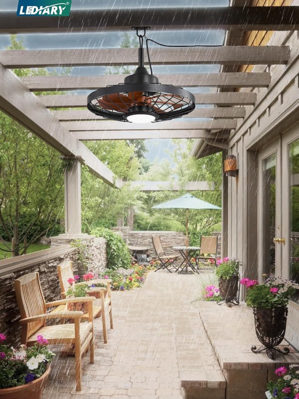81eZNjocwOL._AC_SL1500_.jpg windphoto 20" Outdoor Ceiling Fan with Lights,IP65 Waterproof Gazebo Hanging Fan with Remote Control Smart App, Plug in Caged Ceiling Fan with 3CCT 6-Speeds for Patio Porch Pergola(Walnut)