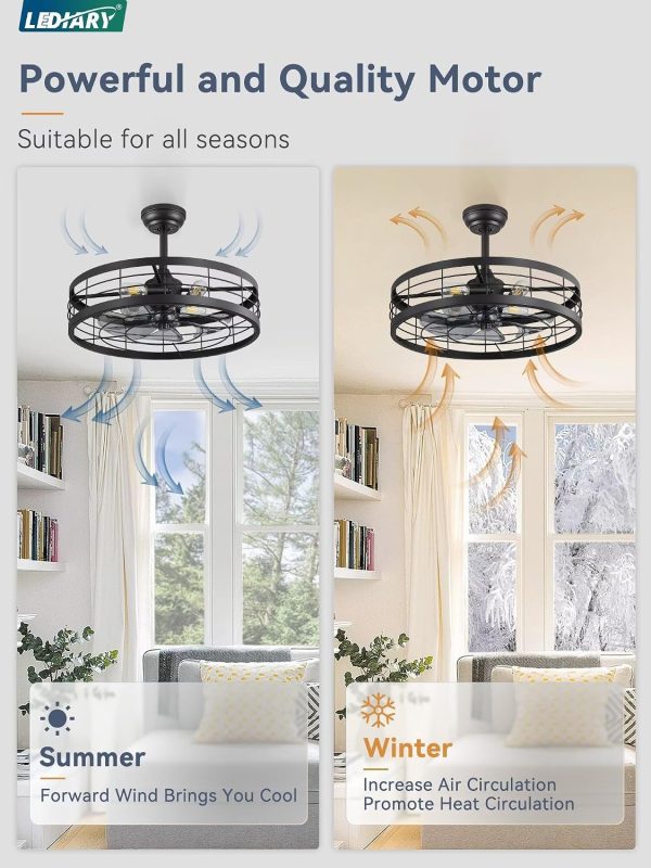 81f8SrvjTJL._AC_SL1500_.jpg windphoto 22 inch Farmhouse Caged Ceiling Fan Light with Remote, Black | 6 Speed Adjustable,Timing, Quiet & Powerful DC, Large, Farmhouse, Industrial, Enclosed, Bladeless, Bedroom, Kitchen, Downrod