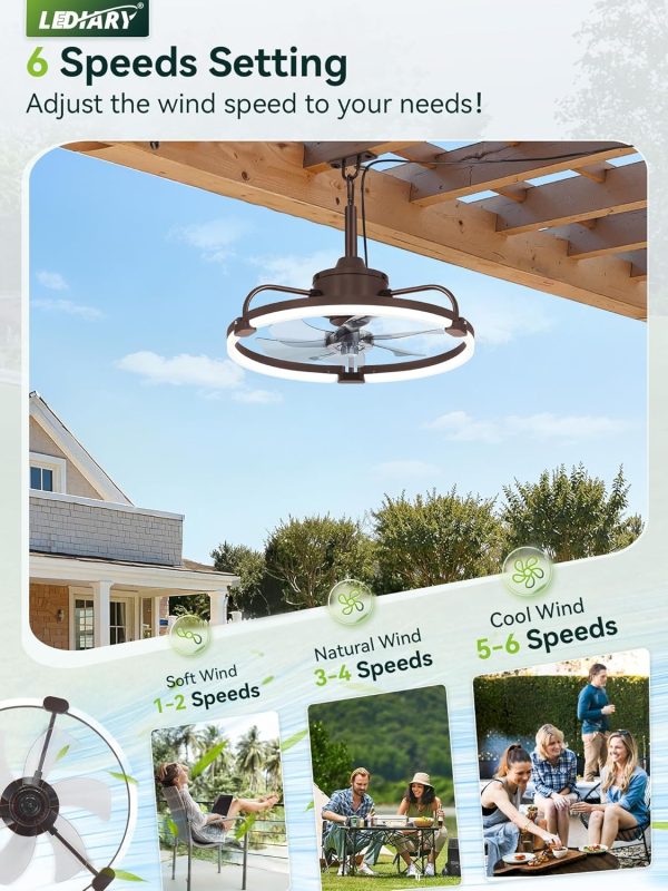 81fEBCc0FTL._AC_SL1500_.jpg windphoto 20" Waterproof Brown Outdoor Ceiling Fan with Light for Gazebo | IP65 Wet Rated,APP Control,6-Speeds,3CCT Dimmable,Reverse DC Motor,Suitable for 10' x 12' Area,Plug In for Patio,Porch