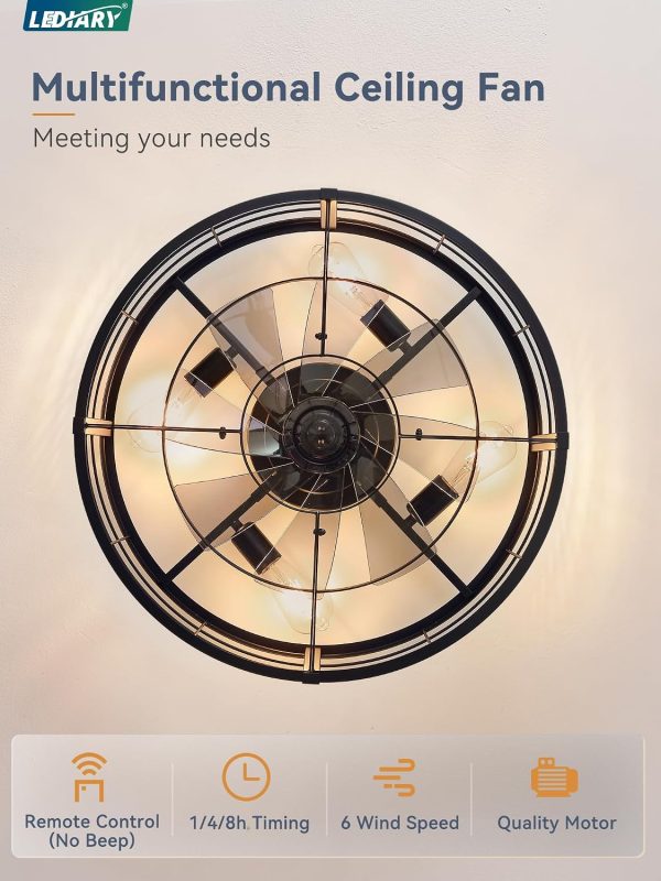 81fVxYACRyL._AC_SL1500_.jpg windphoto 23" Black Caged Low Profile Ceiling Fan with Light and Remote | Flush Mount, Bladeless Enclosed Fandelier, 6 Speed, Quiet Powerful DC, Rustic,Farmhouse, Small, Bedroom, Kitchen, Indoor