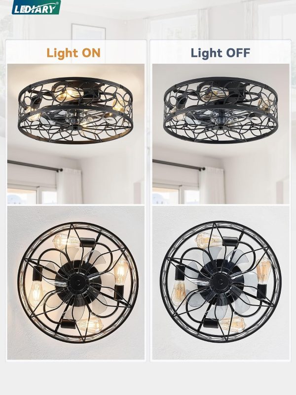 81fcqKAEAL._AC_SL1500_.jpg windphoto Caged Ceiling Fan with Light, Flush Mount Fandalier with Remote | Low Profile, Farmhouse Small, Bladeless Industrial, Quiet DC Motor, App Control for Bedroom, Kitchen, Dining Room, Black