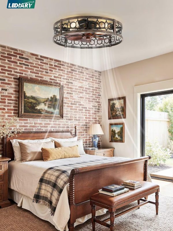 81fdec7mxZL._AC_SL1500_.jpg windphoto 23 Inch Caged Flush Mount Ceiling Fans with Lights, Black Gold | Low Profile, Farmhouse, Bladeless Enclosed Fandelier, Small, 6 Speed, Quiet Reversible DC, Bedroom, Kitchen, Living Room,
