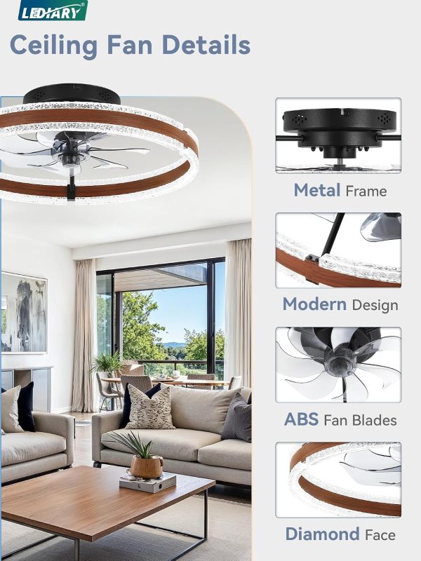 81g4fGQwcTL._AC_SL1500_.jpg windphoto 20'' Modern Low Profile Ceiling Fans with Lights and Remote, Walnut | 3000-6000K Dimmable LED, 6 Wind Speeds, Quiet Reversible DC Motor, Small Flush Mount Fandelier for Bedroom, Living Room