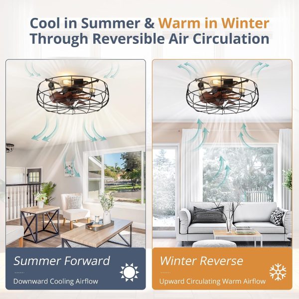 81g8OFxCYL._AC_SL1500_.jpg windphoto 20" Caged Farmhouse Ceiling Fans with Lights and Remote/App, Black | Flush Mount Bladeless Low Profile, Fandalier Small Rustic, Industrial Enclosed, Quiet & Powerful for Bedroom, Kitchen, Indoor