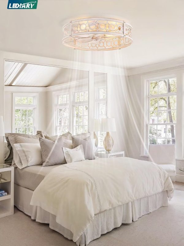 81gAQpQRKL._AC_SL1500_.jpg windphoto 23 Inch Caged Flush Mount Ceiling Fans with Lights, White Gold | Low Profile, Farmhouse, Bladeless Enclosed Fandelier, Small, 6 Speed, Quiet Powerful DC, Bedroom, Kitchen, Living Room,