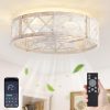 windphoto 20" Caged Farmhouse Ceiling Fan with Light, Flush Mount, White Gold | Remote&APP Control, Small Low Profile, Rustic Fandaliers, Industrial Bladeless Enclosed, Powerful Motor for Bedroom, Kitchen