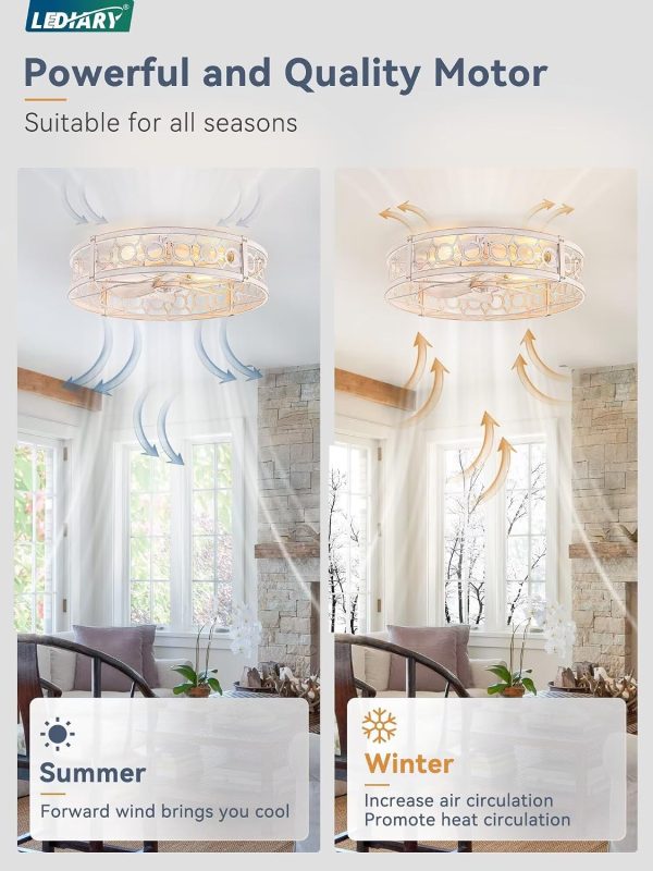 81gDY8HASmL._AC_SL1500_.jpg windphoto 23 Inch Caged Flush Mount Ceiling Fans with Lights, White Gold | Low Profile, Farmhouse, Bladeless Enclosed Fandelier, Small, 6 Speed, Quiet Powerful DC, Bedroom, Kitchen, Living Room,
