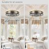 windphoto 26" Black Caged Low Profile Ceiling Fan with Light and Remote | Flush Mount, Bladeless Enclosed Fandelier, 6 Speed, Quiet Powerful DC, Rustic,Farmhouse, Large, Bedroom, Kitchen, Indoor