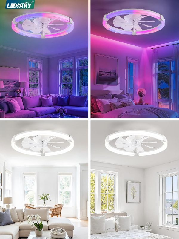 81gnjtVyBBL._AC_SL1500_.jpg windphoto Ceiling Fan with Light,23inch Low Profile Fandelier with Remote RGB | RGB,6 Speeds, Reversible DC Motor, Dimmable Flush Mount Fan Light, Modern fans for Bedroom