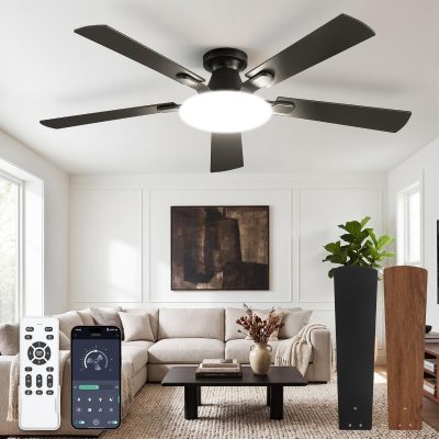 81gobV68eL._AC_SL1500_.jpg windphoto 52 Inch Flush Mount Ceiling Fans with Lights, Remote & APP Control | Bright Light, 3CCT, Memory Function, Timer, Reversible Blade, Quiet DC Motor, Damp-Rated, Living Room, Bedroom, Covered Patio