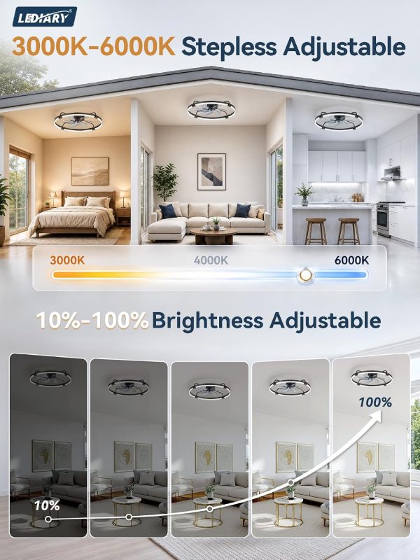 windphoto 30" Low Profile Ceiling Fans with Lights, Remote/APP Control, Black | Wider Airflow, Stepless Dimmable LED, Quiet Reversible DC Motor, 6 Speeds, 3CCT, Timer, Bedroom, Living Room, Kitchen
