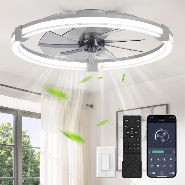 81hsM7DVGvL._AC_SL1500_.jpg Ceiling Fans with Lights 23 Inch Low Profile Fandelier with Remote Grey | 6 Speeds, Reversible, Dimmable Flush Mount Fan Light, Modern Ceiling Fan with Lights for Bedroom Bladeless