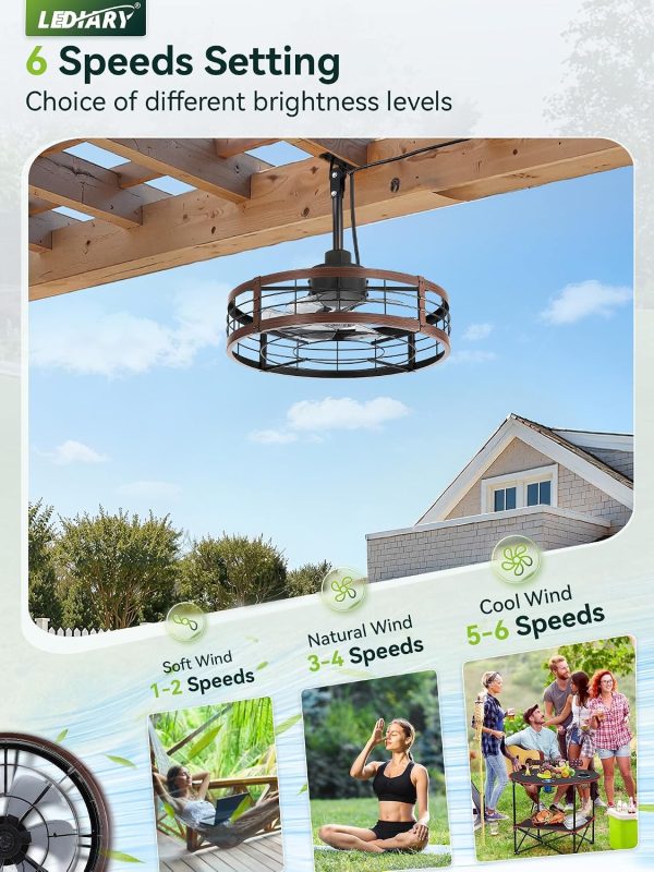 81htNYQa3L._AC_SL1500_.jpg windphoto 22" Outdoor Ceiling Fan No Light for Patios, Wet Rated Gazebo Fan | Outdoor Fan with Hanging Hook, Plug in, Remote Control,Caged, 6 Speeds, 4Timer, for Porch, Pergola, Canopy