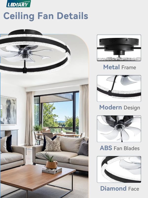 81htzkwtX5L._AC_SL1500_.jpg windphoto Ceiling Fans with Lights and Remote, 20'' Low Profile Ceiling Fan with Light, 3000-6000K Dimmable Fandelier Ceiling Fans, Modern Flush Mount Fan Light for Bedroom with 6 Wind Speeds- Black | 3000-6000K Dimmable LED, 6 Wind Speeds, Quiet Reversible DC Motor, Small Flush Mount Fandelier for Bedroom, Living Room