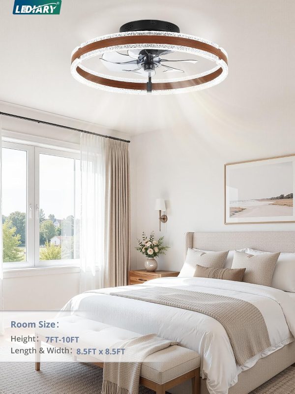 81hxGS2K7WL._AC_SL1500_.jpg windphoto 20'' Modern Low Profile Ceiling Fans with Lights and Remote, Walnut | 3000-6000K Dimmable LED, 6 Wind Speeds, Quiet Reversible DC Motor, Small Flush Mount Fandelier for Bedroom, Living Room