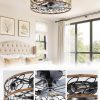 81i74E2y0qL._AC_SL1500_.jpg windphoto 23" Caged Ceiling Fan with Light, Flush Mount Fandalier with Remote | Low Profile, Farmhouse Large, Bladeless Industrial, Quiet DC Motor, App Control for Bedroom, Kitchen, Dining Room, Walnut
