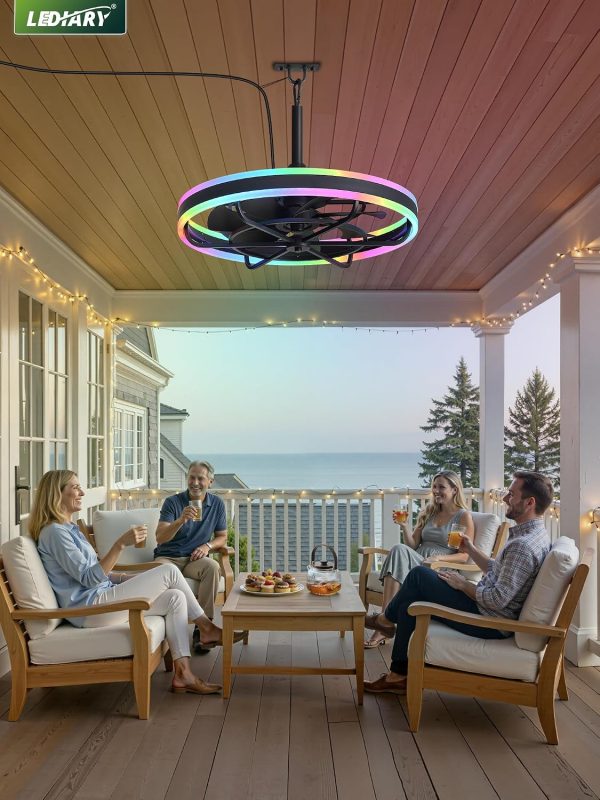 81idPhpazpL._AC_SL1500_.jpg windphoto 24 Outdoor RGB Ceiling Fans with Light, IP65 Waterproof Gazebo Fan | Outdoor Fan with Hanging Hook, App Control, 3CCT Dimming & RGB Color, Caged Plug in Ceiling Fan for Patio, Porch, Pergola