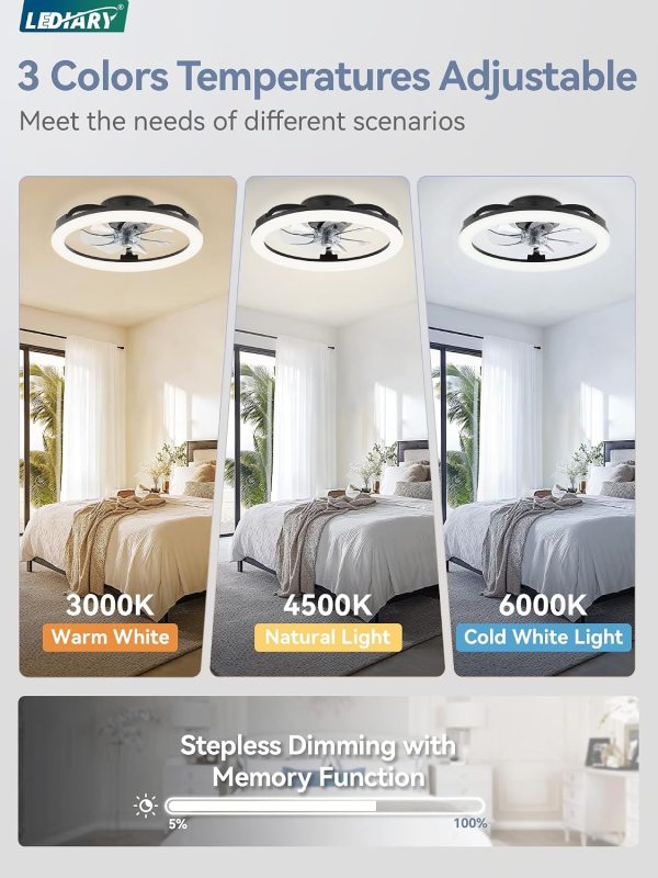 81jH1j7GpoL._AC_SL1500_.jpg windphoto 20 Inch Low Profile Ceiling Fans with Lights and Remote, Dimmable Modern Fan Light(3000K-6000K), 6 Speed, Reversible, APP & Remote Control, Flush Mount Ceiling Fan for Bedroom, Black