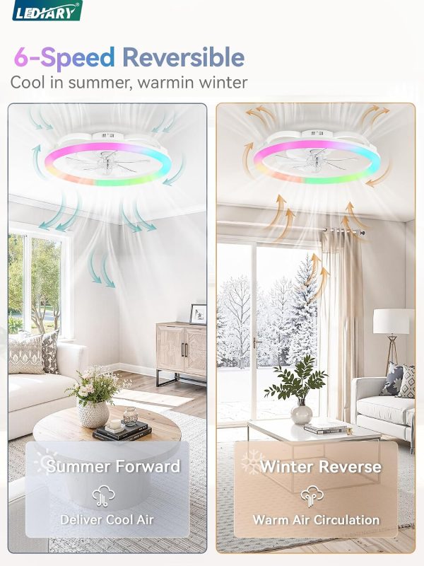 81jsphfMG8L._AC_SL1500_.jpg windphoto 23" Ceiling Fans with Lights and Remote for Bedroom, White | RGB Low Profile Fan Light, 3000K-6000K Stepless Dimmable, 6 Speed, Reversible DC Motor, APP & Remote Control, Low Noice