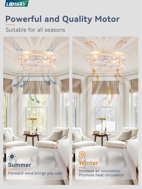 81jvPxHmADL._AC_SL1500_.jpg windphoto 20" White Gold Caged Low Profile Ceiling Fan with Light and Remote | Flush Mount, Bladeless Enclosed Fandelier, 6 Speed, Quiet Powerful DC, Rustic,Farmhouse, Small, Bedroom, Kitchen, Indoor