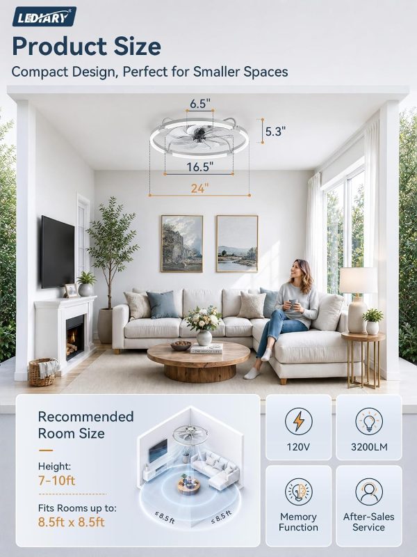 windphoto 24" Low Profile Ceiling Fans with Lights, Remote/APP Control, Grey | Wider Airflow, Stepless Dimmable LED, Quiet Reversible DC Motor, 6 Speeds, 3CCT, Timer, Bedroom, Living Room, Kitchen
