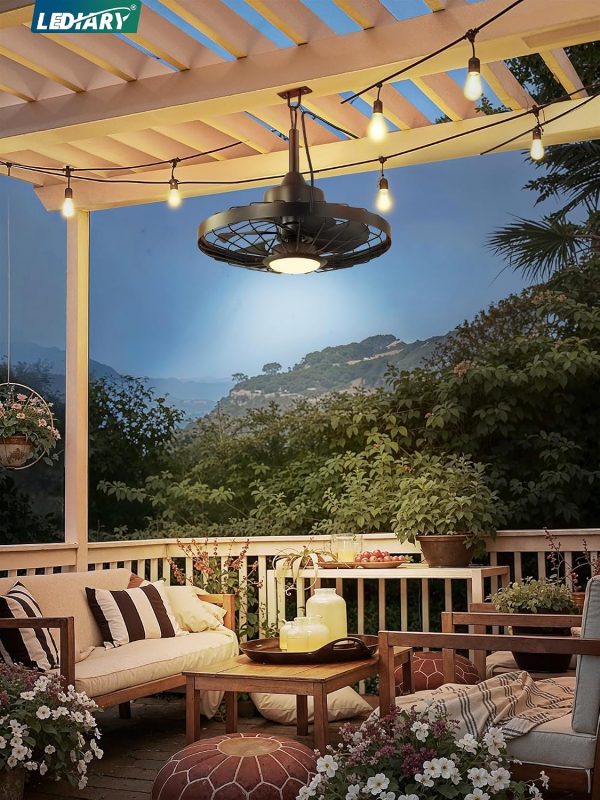 windphoto 20" Outdoor IP65 Waterproof Plug in Ceiling Fan with Lights | 6 Speeds,3CCT,Quiet,Timer,Remote Control,Smart App,DC motor,Reversible,Caged Design,ABS Material,Gazebo,Patio,Porch,Pergola