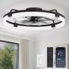 windphoto 24" Ceiling Fans with Lights, Low Profile Fandelier for Bedroom | Flush Mount Fan Light, Stepless Dimmable, App/Remote Control, 3 CCT Led, 6 Speeds, Quiet Reversible DC Motor, Black