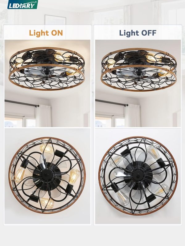 81kBirbvK1L._AC_SL1500_.jpg windphoto 20" Caged Ceiling Fan with Light, Flush Mount Fandalier with Remote | Low Profile, Farmhouse Small, Bladeless Industrial, Quiet DC Motor, App Control for Bedroom, Kitchen, Dining Room, Walnut