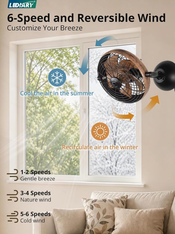 81kI2mNwAtL._AC_SL1500_.jpg windphoto 10" Small Wall Mount Fan with Remote Plug in Cord, Wood Grain | 6 Speed, Timing, Reversible, Adjustable Tilt, Indoor, Tabletop, Ceiling fan, Corner Fans, Basement Workshop Tool Room Garage