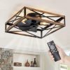 windphoto 23 Caged Flush Mount Square Ceiling Fans with Lights and Remote | 6 Speed and Reversible, Small Farmhouse Rustic Bladeless Ceiling Fan Low Profile for Bedroom, Kitchen, Dining Room