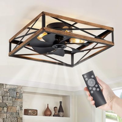 81kN31BA1EL._AC_SL1500_.jpg windphoto 23 Caged Flush Mount Square Ceiling Fans with Lights and Remote | 6 Speed and Reversible, Small Farmhouse Rustic Bladeless Ceiling Fan Low Profile for Bedroom, Kitchen, Dining Room