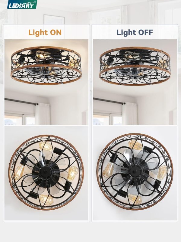 81kOiQ8hI2L._AC_SL1500_.jpg windphoto Caged Ceiling Fan with Light, Flush Mount Fandalier with Remote | Low Profile, Farmhouse Small, Bladeless Industrial, Quiet DC Motor, App Control for Bedroom, Kitchen, Dining Room, Walnut