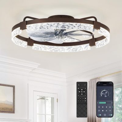 windphoto 24" Low Profile Ceiling Fans with Lights, APP & Remote, Brown | Flush Mount, Fandelier, 3000K-6000K, Dimmable LED, for Bedroom