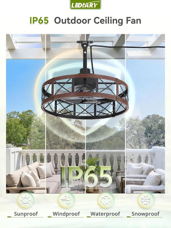 81kSiGAmw5L._AC_SL1500_.jpg windphoto 22" Outdoor Ceiling Fan No Light, Wet Rated Gazebo Fan | IP65 Waterproof, Plug in Outdoor Fan, 4Timer, 6-Speed Reversible Motor, with Hanging Hook, Caged, for Patio, Porch, Pergola