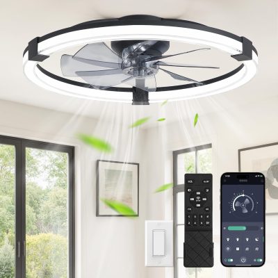 81kWBRkvL._AC_SL1500_.jpg Ceiling Fans with Lights 23 Inch Low Profile Fandelier with Remote Black | 6 Speeds, Reversible, Dimmable Flush Mount Fan Light, Modern Ceiling Fan with Lights for Bedroom Bladeless