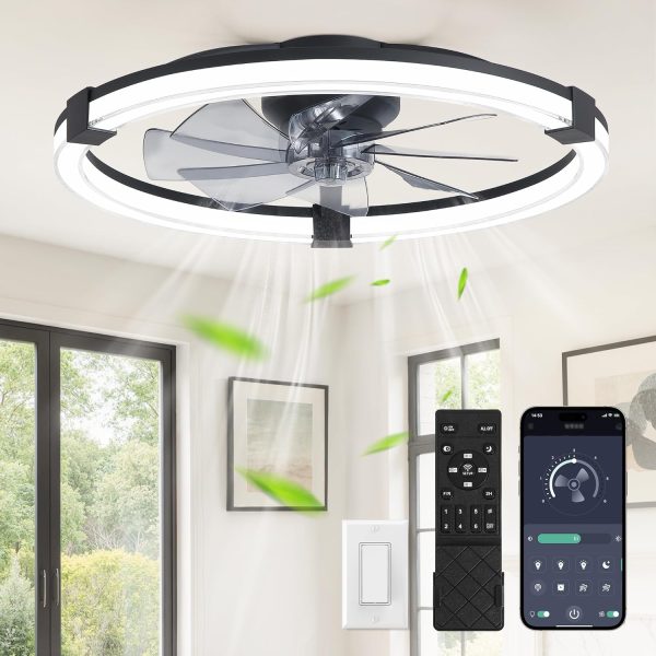 81kWBRkvL._AC_SL1500_.jpg Ceiling Fans with Lights 23 Inch Low Profile Fandelier with Remote Black | 6 Speeds, Reversible, Dimmable Flush Mount Fan Light, Modern Ceiling Fan with Lights for Bedroom Bladeless