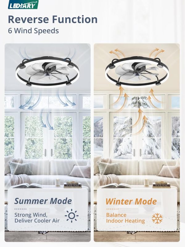 81kfUu49ABL._AC_SL1500_.jpg windphoto 2 Pack 24" Ceiling Fans with Lights and Remote, Low Profile | Flush Mount, Stepless Dimmable Fandelier, 6 Speeds, 3 CCT, Quiet Reversible DC Motor, 2H Timer, Bedroom, Living Room, Black