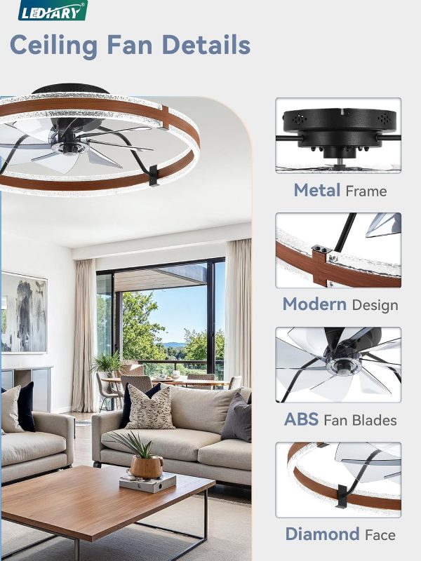 81lGfkVTXbL._AC_SL1500_.jpg windphoto 24'' Modern Low Profile Ceiling Fans with Lights and Remote, Walnut | 3000-6000K Dimmable LED, 6 Wind Speeds, Quiet Reversible DC Motor, Small Flush Mount Fandelier for Bedroom, Living Room
