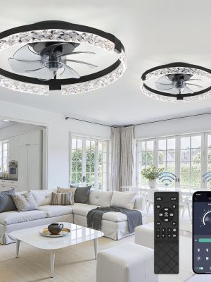 81lOBAFy5L._AC_SL1500_.jpg windphoto 2 Pack 20" Modern Ceiling Fans with Lights and Remote, Black | Fandelier, Dimmable Low Profile, Flush Mount, Stepless Color Temperature Change, 6 Speeds, Bedroom, Living Room, Kitchen