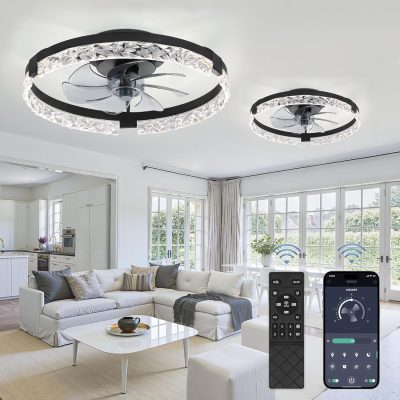81lOBAFy5L._AC_SL1500_.jpg windphoto 2 Pack 20" Modern Ceiling Fans with Lights and Remote, Black | Fandelier, Dimmable Low Profile, Flush Mount, Stepless Color Temperature Change, 6 Speeds, Bedroom, Living Room, Kitchen